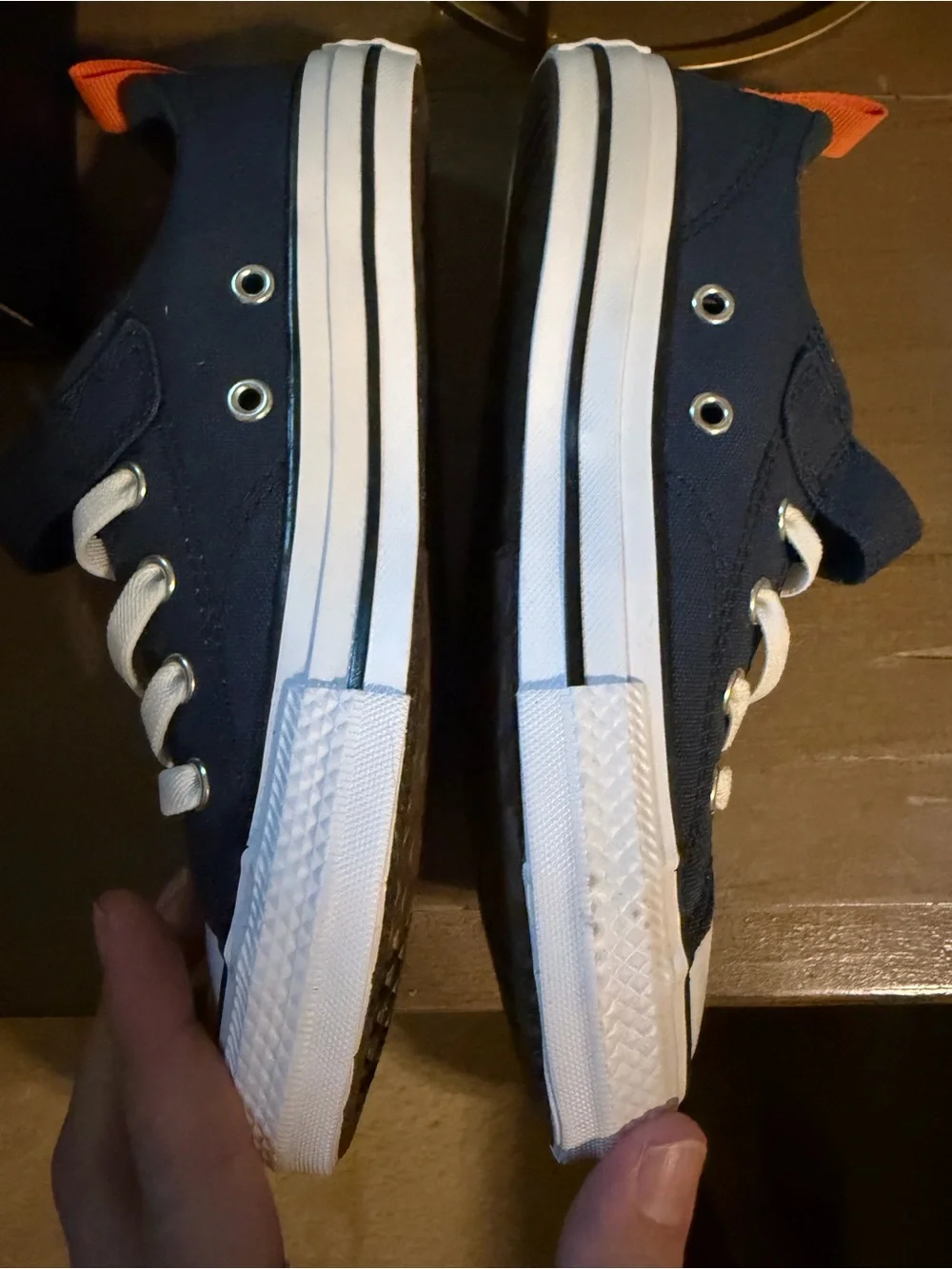 Converse Kids Low Top Sneakers in Navy Blue with Orange Pull Tab